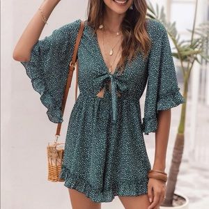 Ruffle Trim, Tie Front Dalmatian Romper